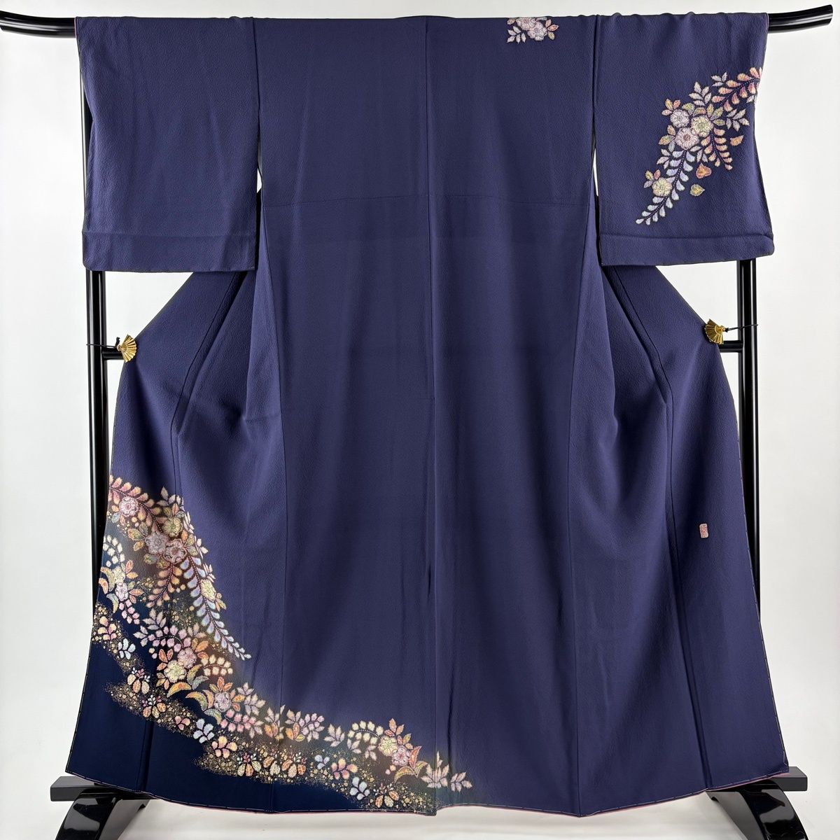 付下げ 身丈161 cm 裄丈69 L 袷 翠山工房 やまと 落款 辻が花 金彩 ぼかし 濃紫 正絹 名品