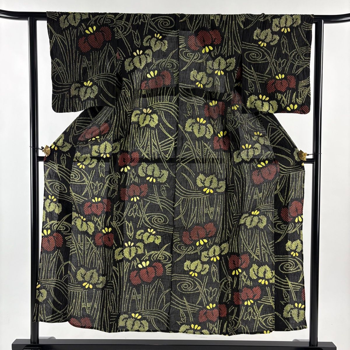 浴衣 身丈154 cm 裄丈62 S 絞り浴衣 菖蒲 流水 黒 綿