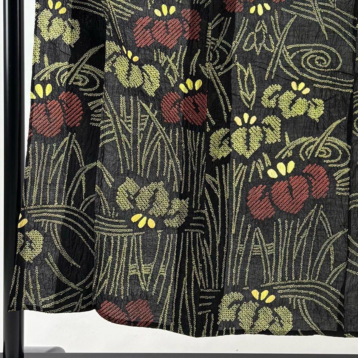 浴衣 身丈154 cm 裄丈62 S 絞り浴衣 菖蒲 流水 黒 綿 名品