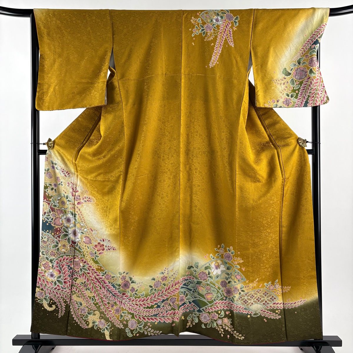 美品】 訪問着 身丈158cm 裄丈68.5cm L 袷 霞 辻が花 金通し 金彩 山吹