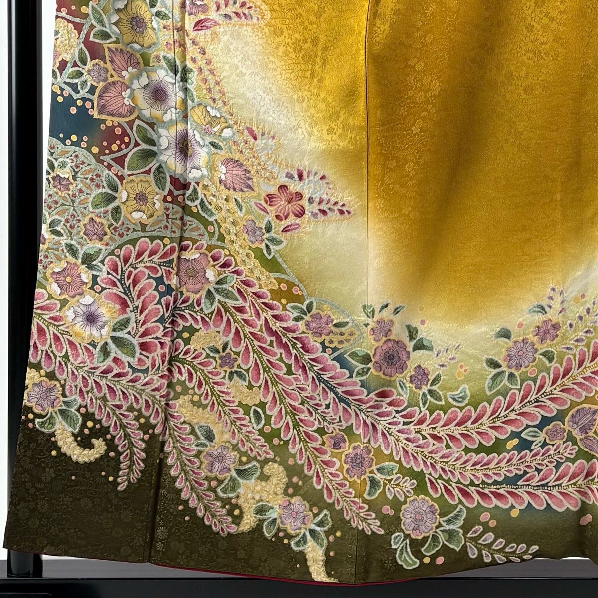 訪問着 身丈158 cm 裄丈68.5 L 袷 霞 辻が花 金通し 金彩 山吹茶色 正絹 名品