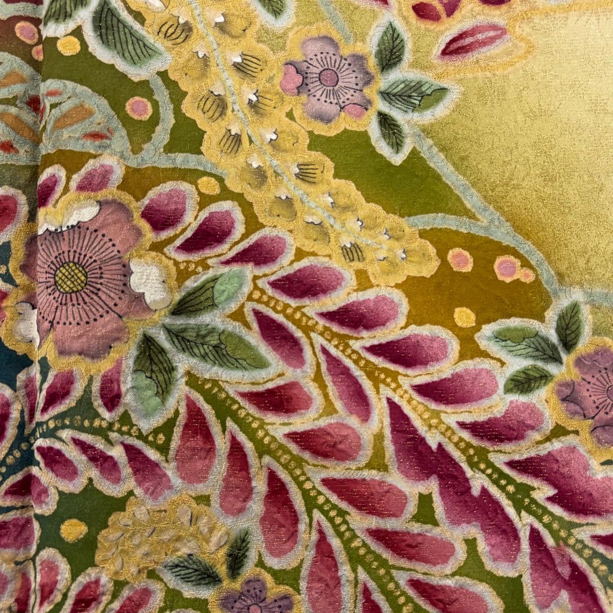  訪問着 身丈158 cm 裄丈68.5 L 袷 霞 辻が花 金通し 金彩 山吹茶色 正絹 訪問着 付け下げ 着物