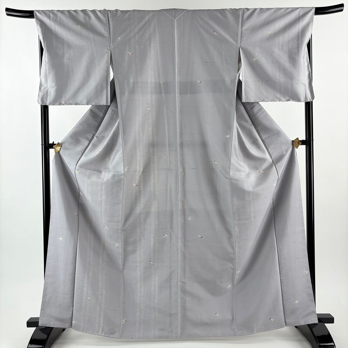 付下げ 身丈166 cm 裄丈69 L 袷 紬地 瓢箪 縦縞 灰色 正絹 名品