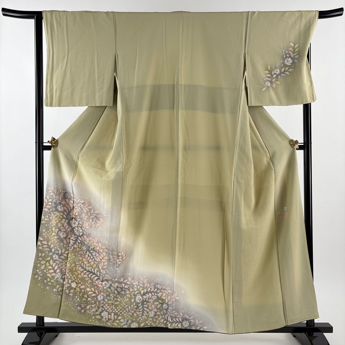 付下げ 身丈157 cm 裄丈67 M 袷 翠山工房 落款 辻が花 ぼかし 抹茶色 正絹 名品