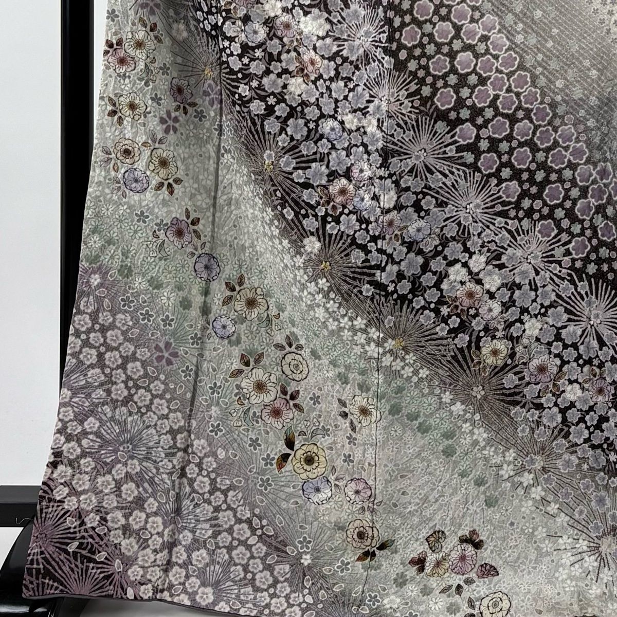 訪問着 身丈168 cm 裄丈67 M 袷 辻が花柄 若松 銀通し 相良刺繍 茶紫 正絹