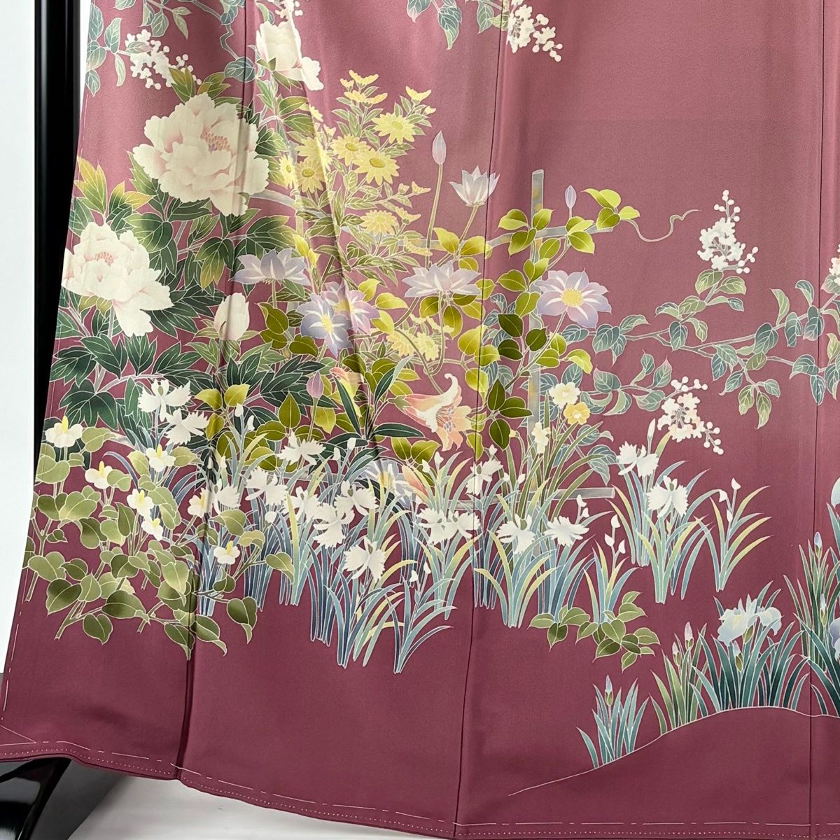 訪問着 身丈167.5 cm 裄丈67 M 袷 岡村蒼風 落款 牡丹 枝花 染め分け ぼかし 濃ピンク 正絹