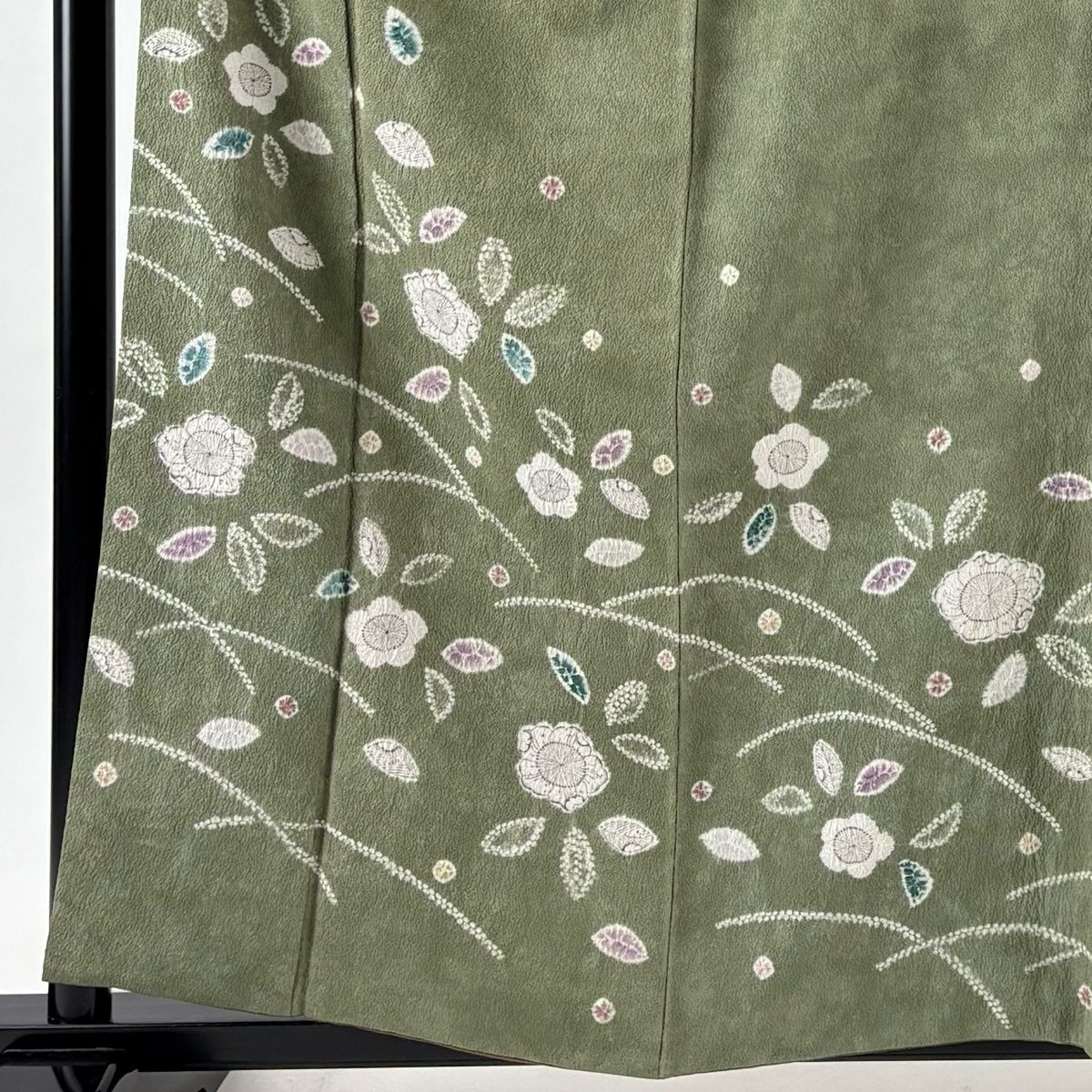 訪問着 身丈161 cm 裄丈64.5 M 袷 落款 辻が花柄 芝 絞り 灰緑 正絹 名品