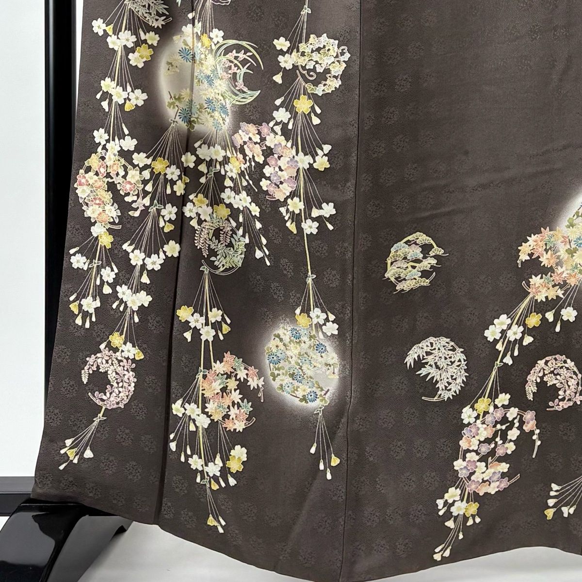 訪問着 身丈164.5 cm 裄丈68.5 L 袷 花丸文 桜 ぼかし 灰茶 正絹 名品