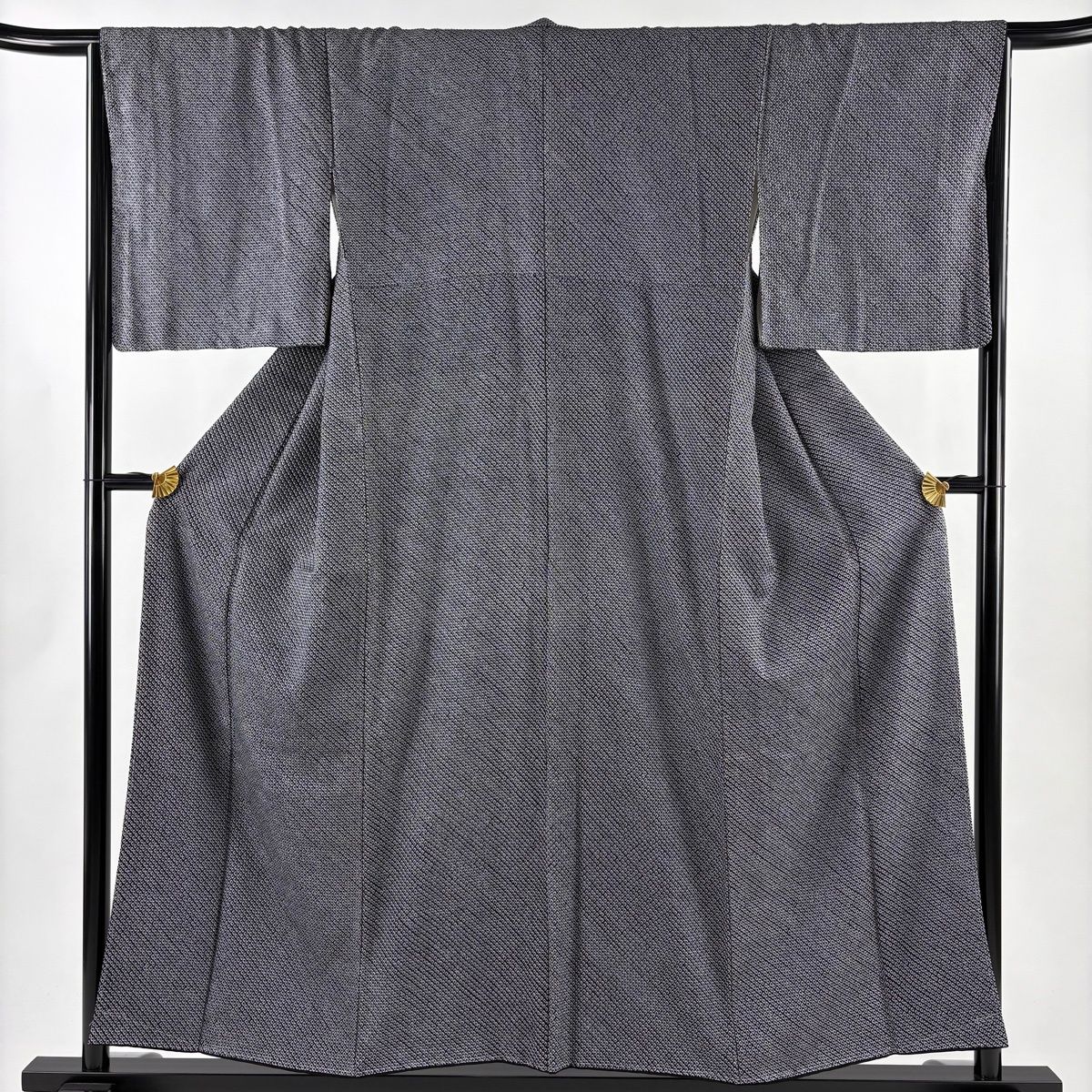 小紋 身丈155 cm 裄丈66 M 袷 総絞り 黒灰 正絹 名品