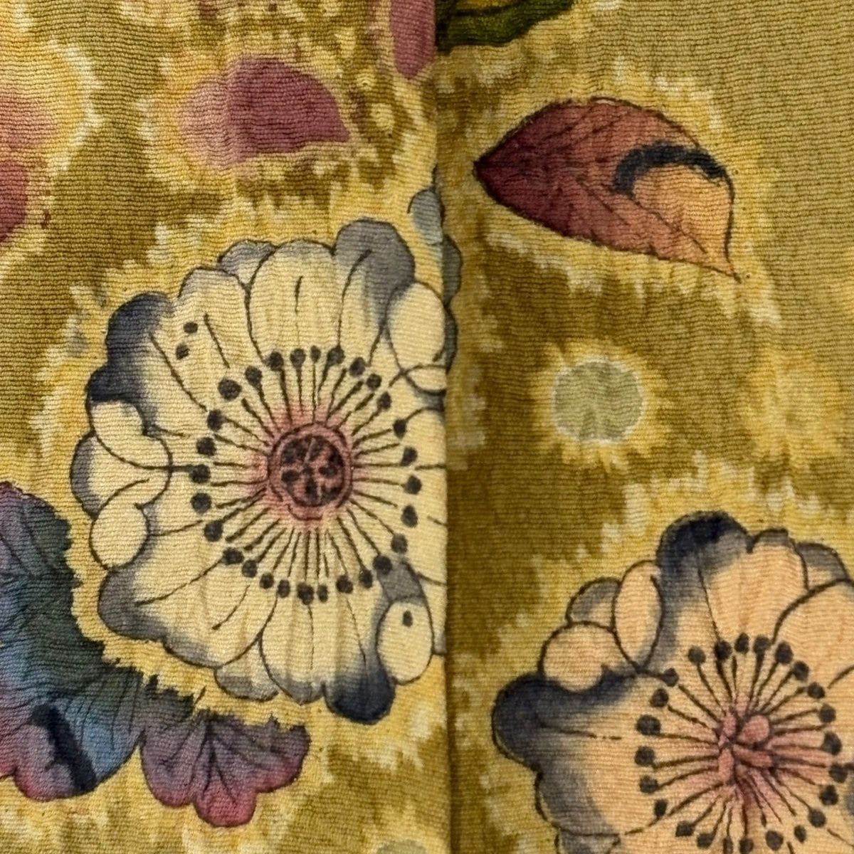  訪問着 身丈155 cm 裄丈64 M 袷 翠山工房 落款 辻が花 花唐草 金彩 ぼかし 黄土色 正絹 訪問着 付け下げ 着物