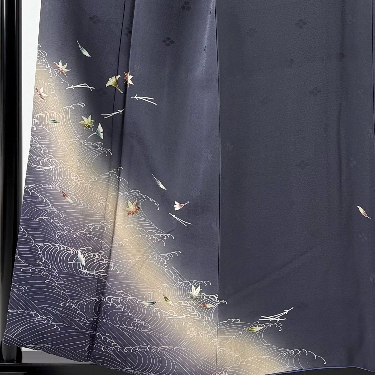 付下げ 身丈156 cm 裄丈63 S 袷 坂東三津五郎 やまと 落款 波 吹寄せ 金彩 ぼかし 青紫 正絹 名品