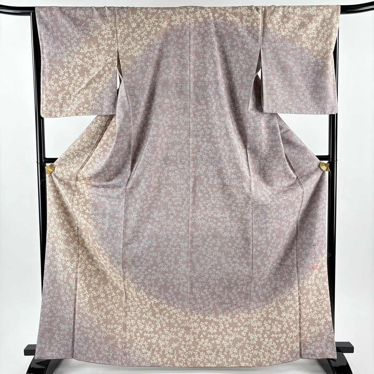 訪問着 身丈167 5 cm 裄丈66 M 袷 坂東三津五郎 紬地 落款 萩 金糸 ぼかし 小豆色 正絹