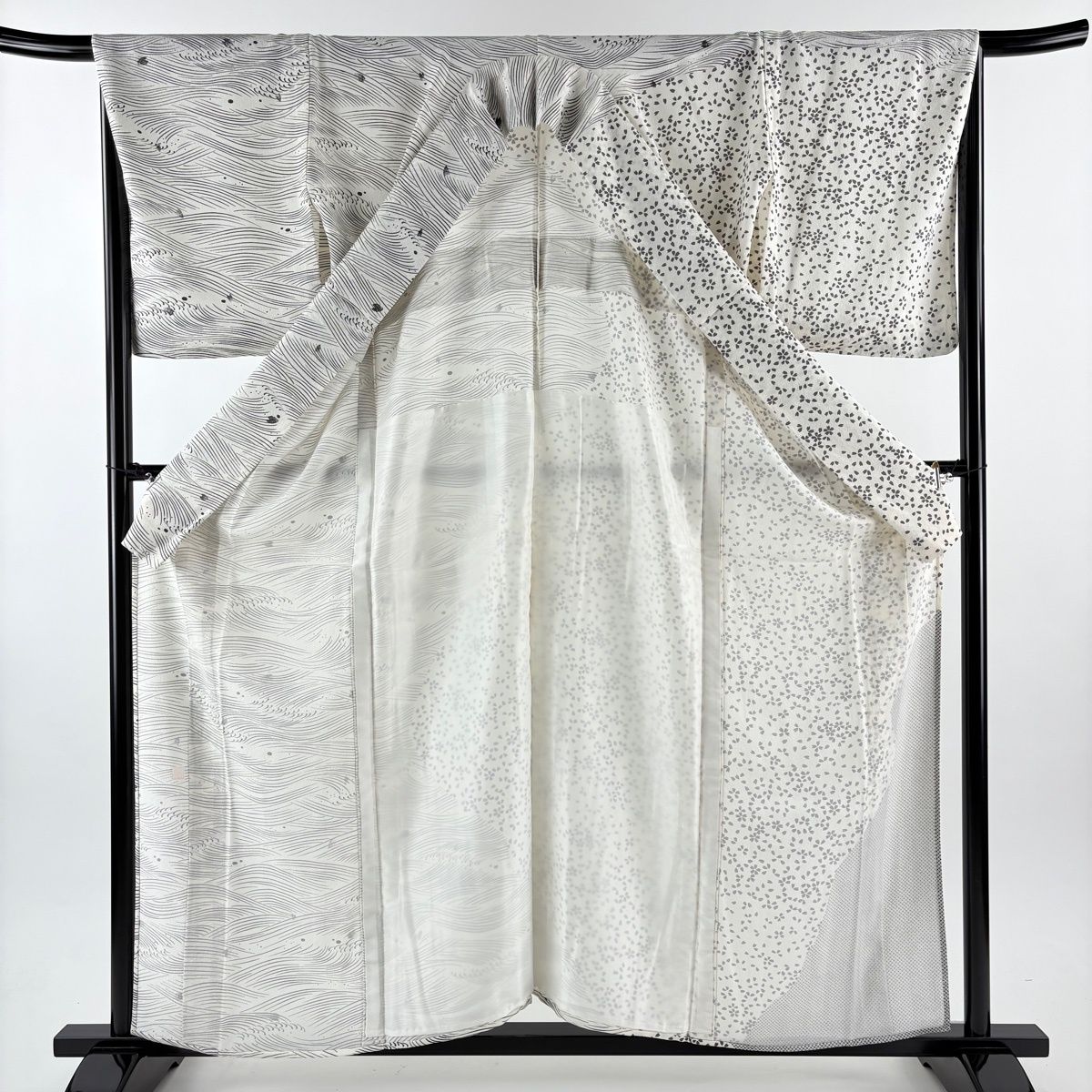  付下げ 身丈159.5 cm 裄丈67.5 L 単衣 落款 桜 疋田 クリーム 正絹 訪問着 付け下げ 着物