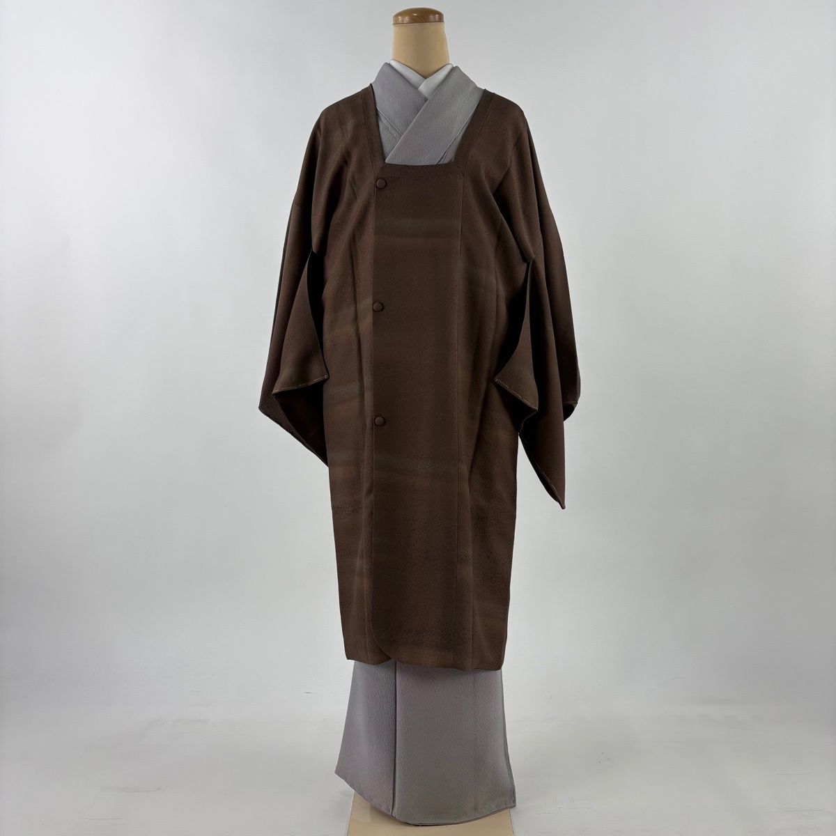 道行 身丈108 cm 裄丈71.5 L 和装コート 角衿 リバーシブル 霞 ぼかし 茶色 正絹 名品