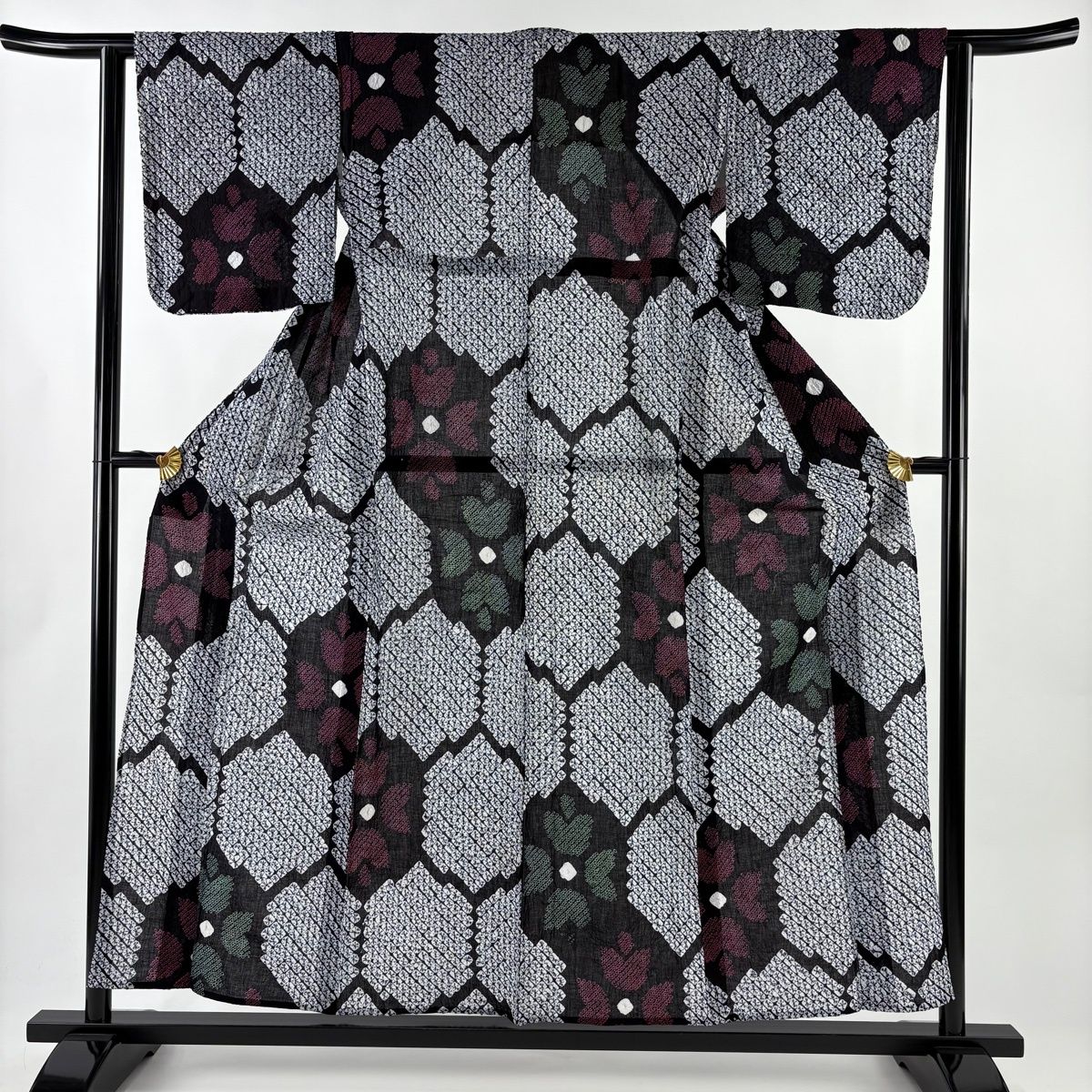 浴衣 身丈155 5 cm 裄丈62 S 絞り浴衣 花 亀甲 濃紺 綿