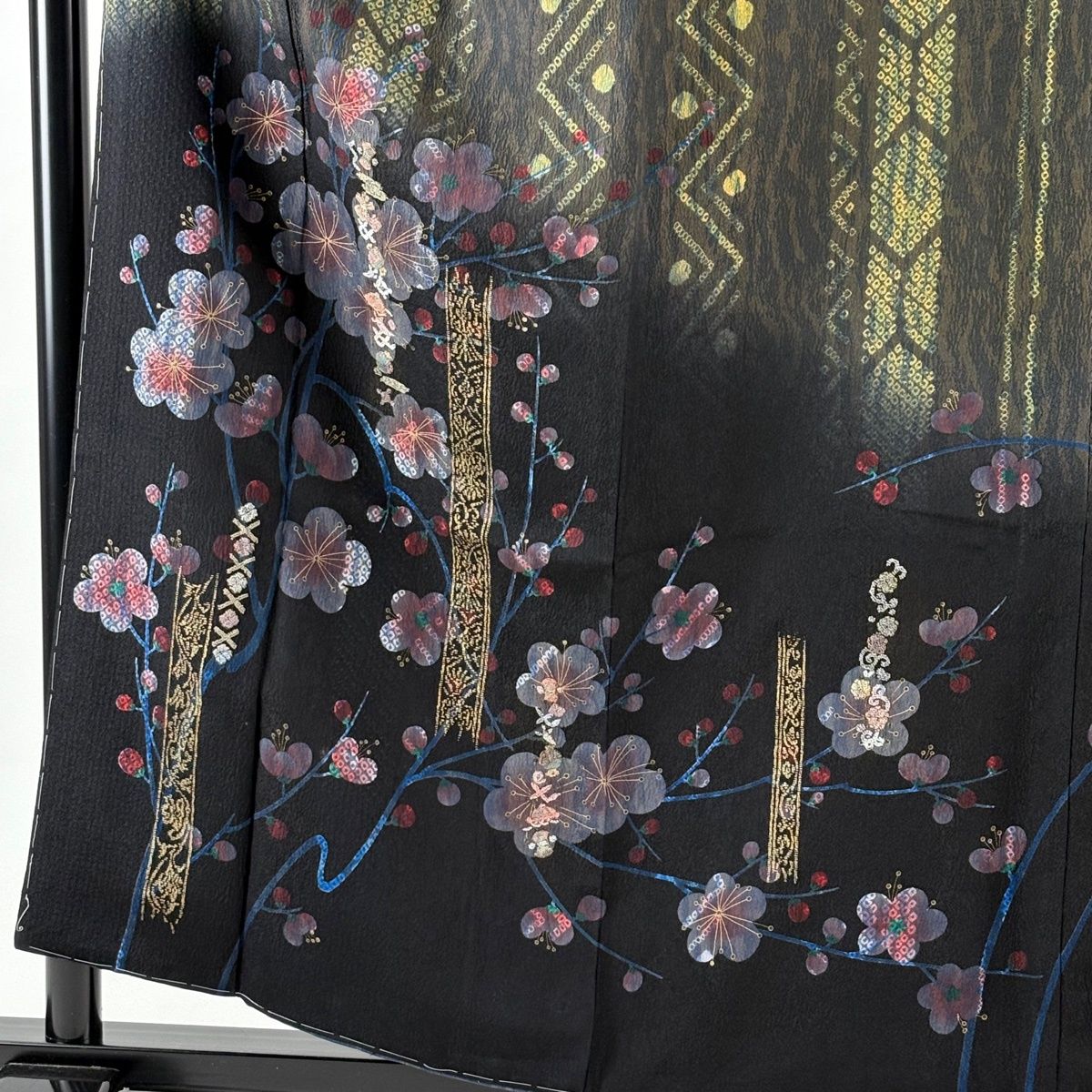 訪問着 身丈158 cm 裄丈68.5 L 袷 樋熊哲也 落款 梅 疋田 刺繍 金糸 黒 正絹