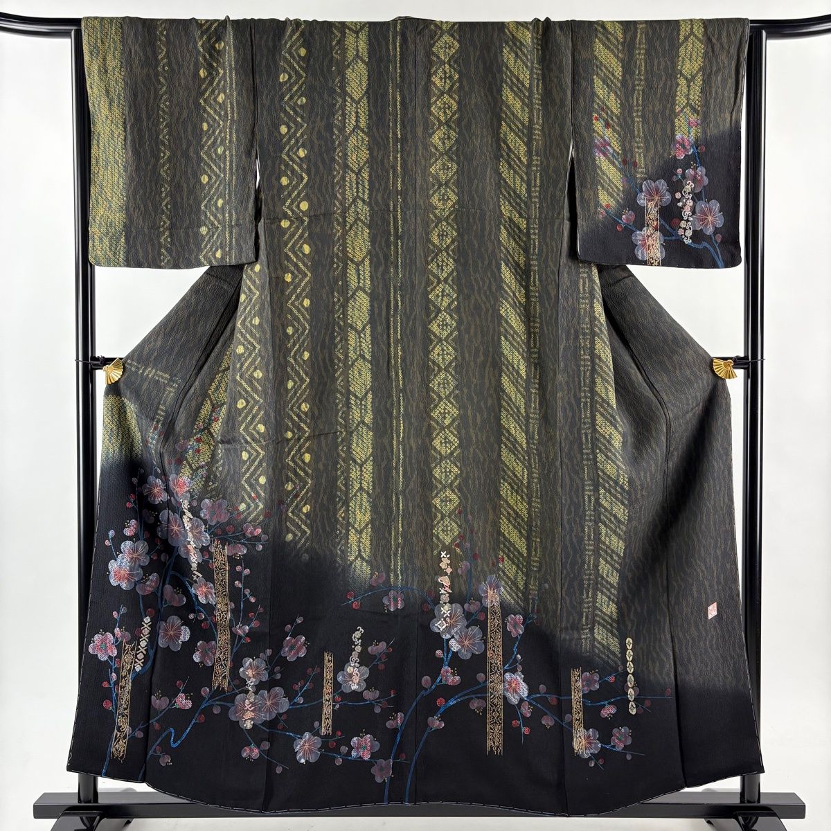 訪問着 身丈158 cm 裄丈68 5 L 袷 樋熊哲也 落款 梅 疋田 刺繍 金糸 黒 正絹