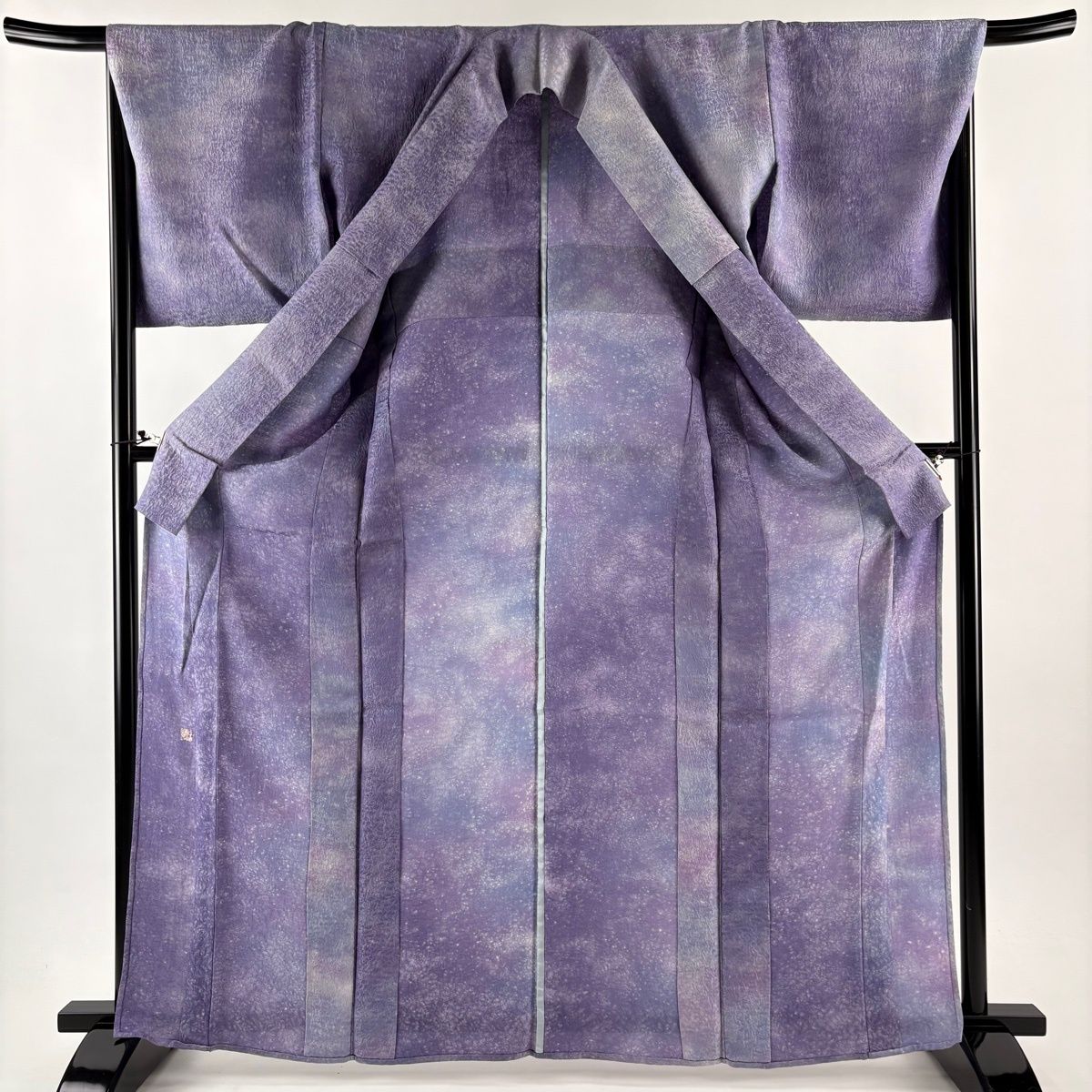  小紋 身丈165 5 cm 裄丈68 L 単衣 吉乃一廉 落款 霞 幾何学模様 銀通し 紫 正絹 小紋 着物