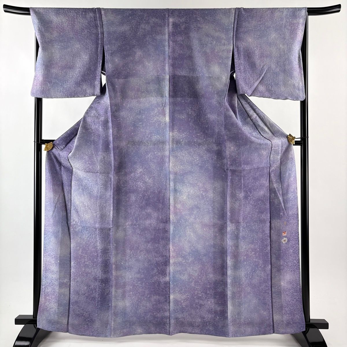 小紋 身丈165 5 cm 裄丈68 L 単衣 吉乃一廉 落款 霞 幾何学模様 銀通し 紫 正絹