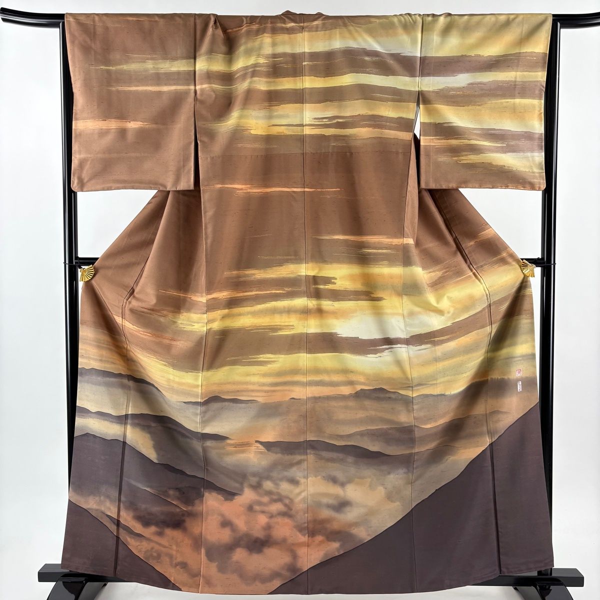 訪問着 身丈163 cm 裄丈67 M 袷 牛首紬地 落款 雲海 ぼかし 茶色 正絹