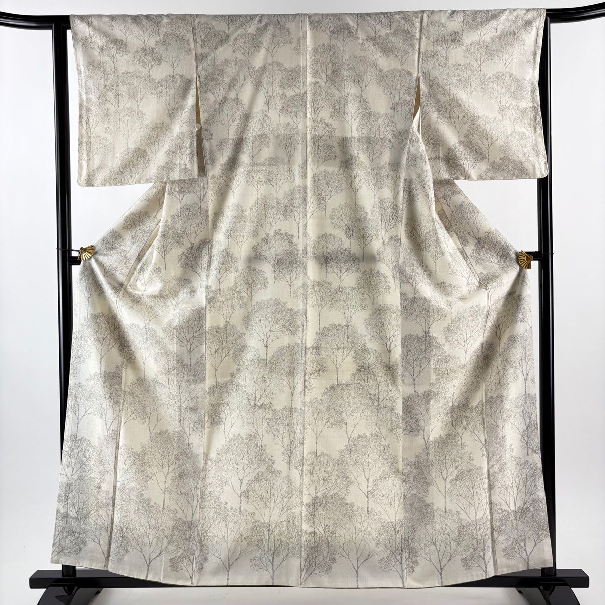 付下げ 身丈160 cm 裄丈63 5 S 袷 小千谷紬地 証紙 樹木 クリーム 正絹