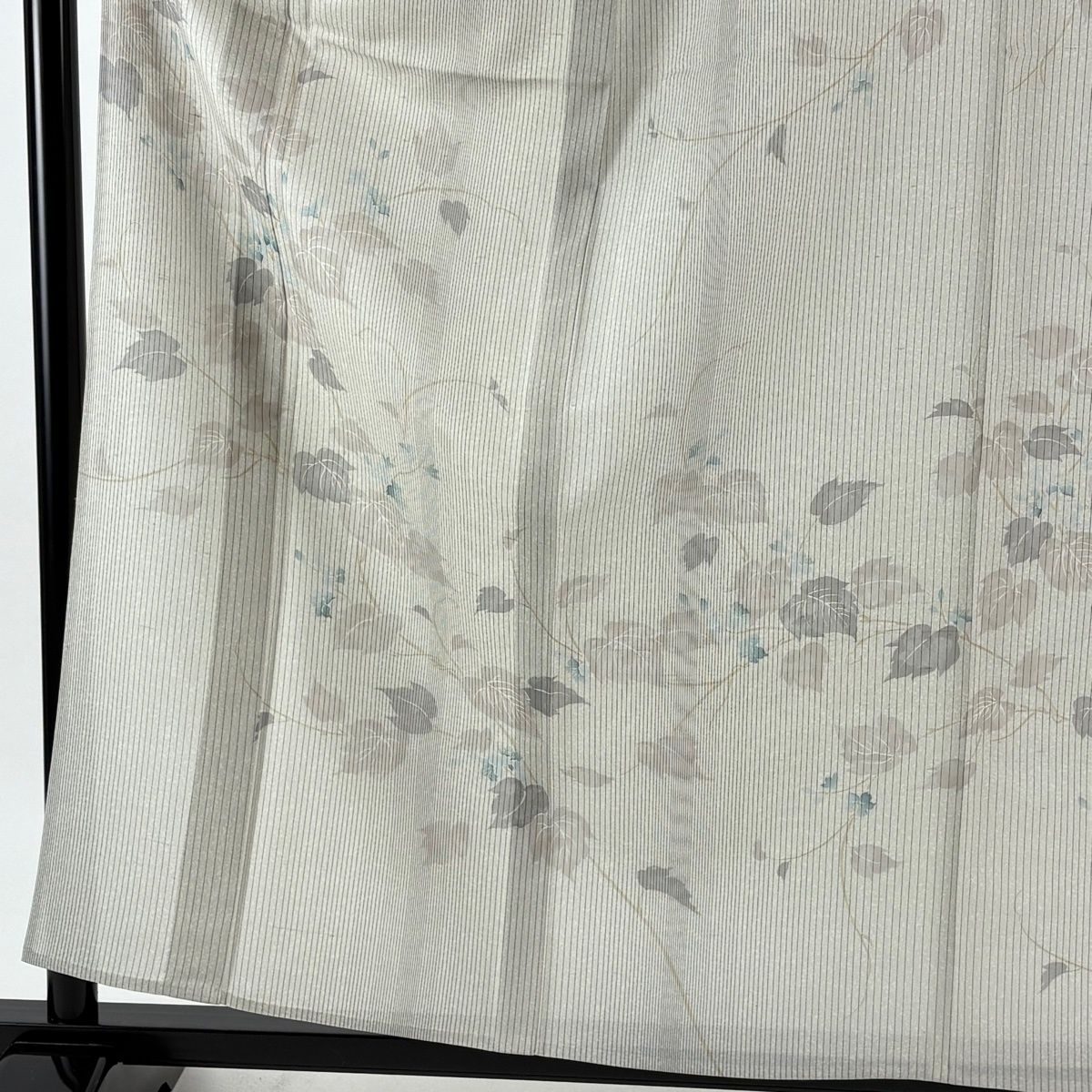 訪問着 身丈159 cm 裄丈63.5 S 薄物 小千谷紬地 証紙 蔦 縞 灰緑 正絹