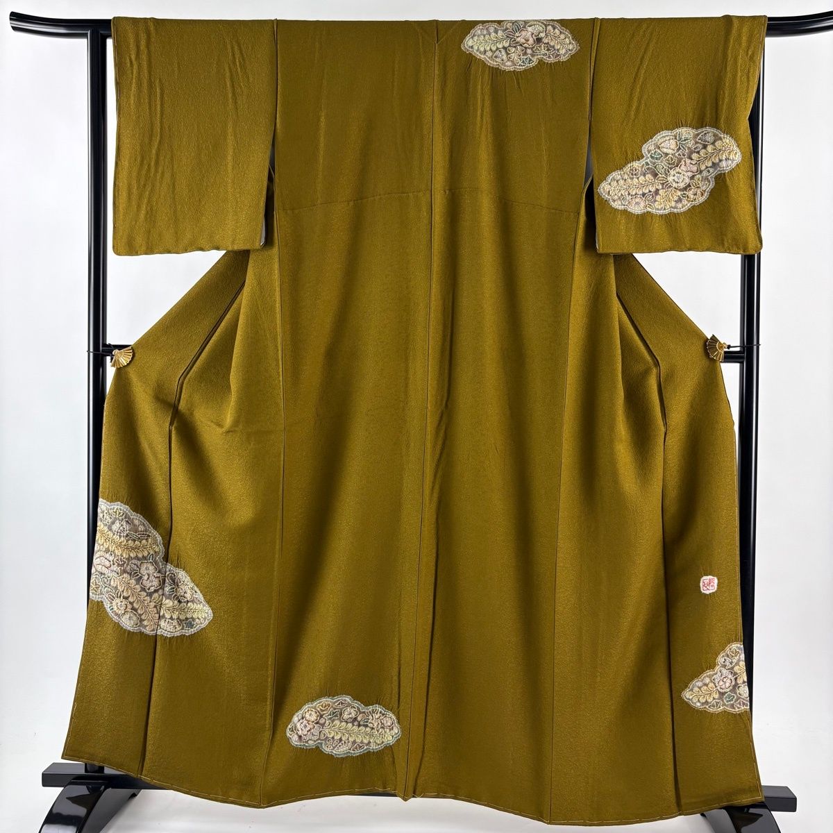 付下げ 身丈159 5 cm 裄丈64 M 袷 樋熊哲也 落款 辻が花 雲文 金通し 山吹茶色 正絹