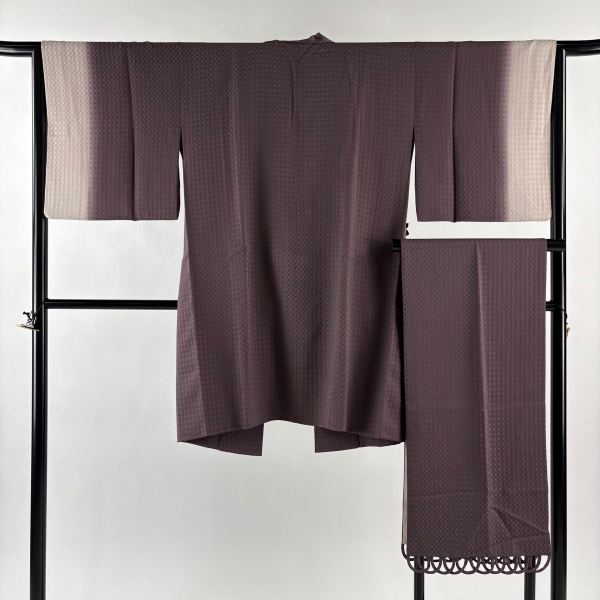 道中着 身丈100 cm 裄丈63 5 S 和装コート ストール付き 落款あり 地紋 染分け 小豆色 正絹