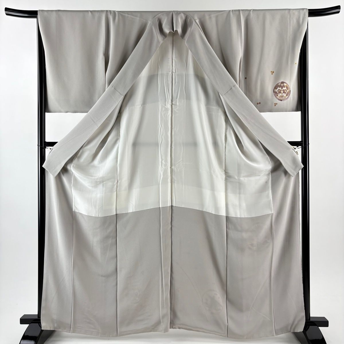  付下げ 身丈165 cm 裄丈67 M 袷 帝王紫 落款 葡萄 草花 金彩 灰色 正絹 一つ紋 訪問着 付け下げ 着物