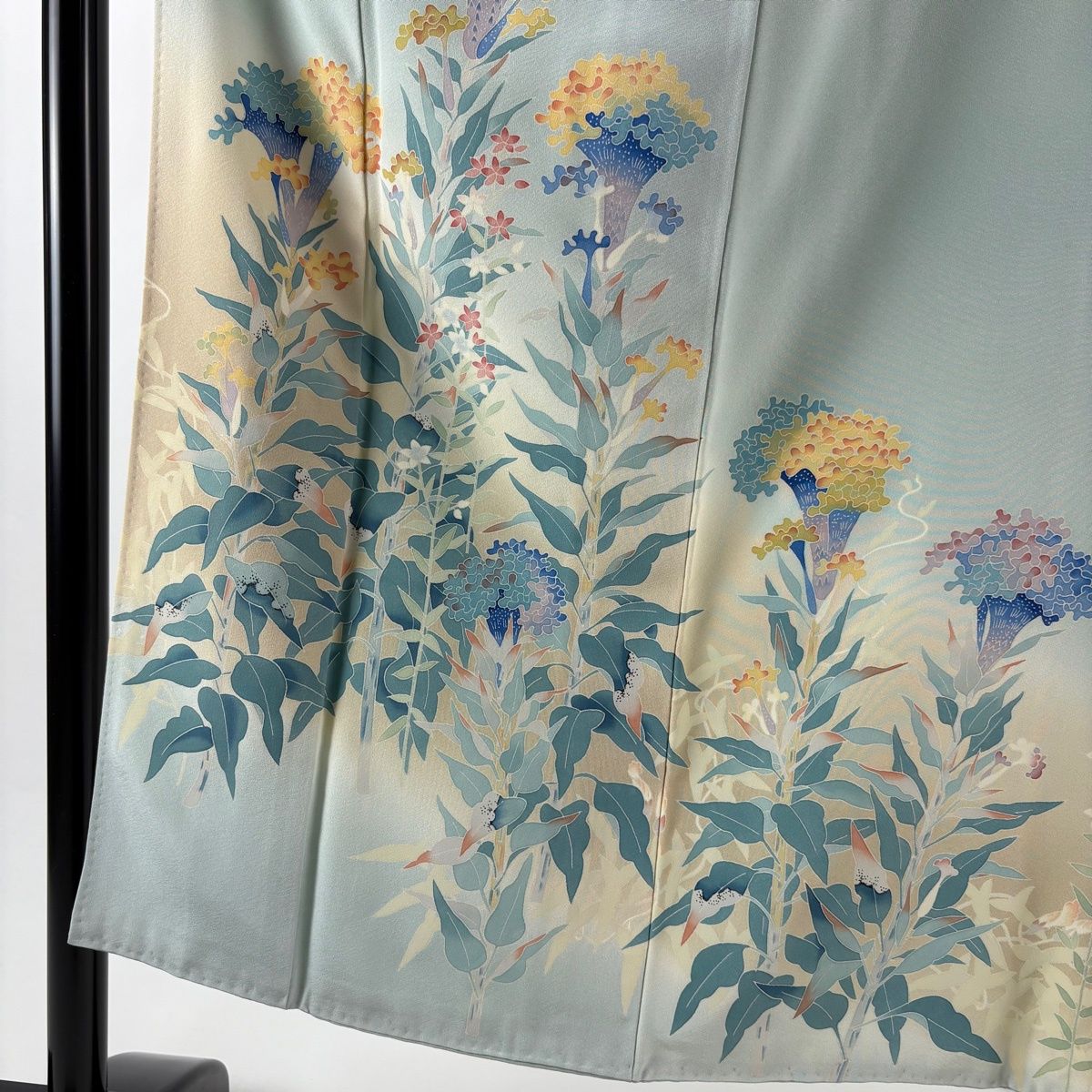 訪問着 身丈150 cm 裄丈62 S 袷 押田正義 落款 草花 ぼかし 灰緑 正絹