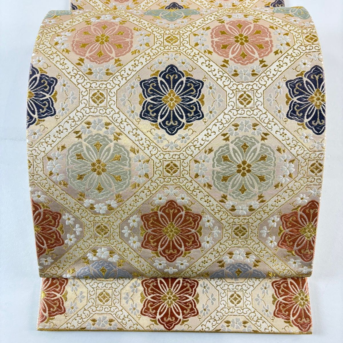 【美品】 袋帯 秀品 蜀江文 花柄 金糸 箔 金色 六通 正絹 【】