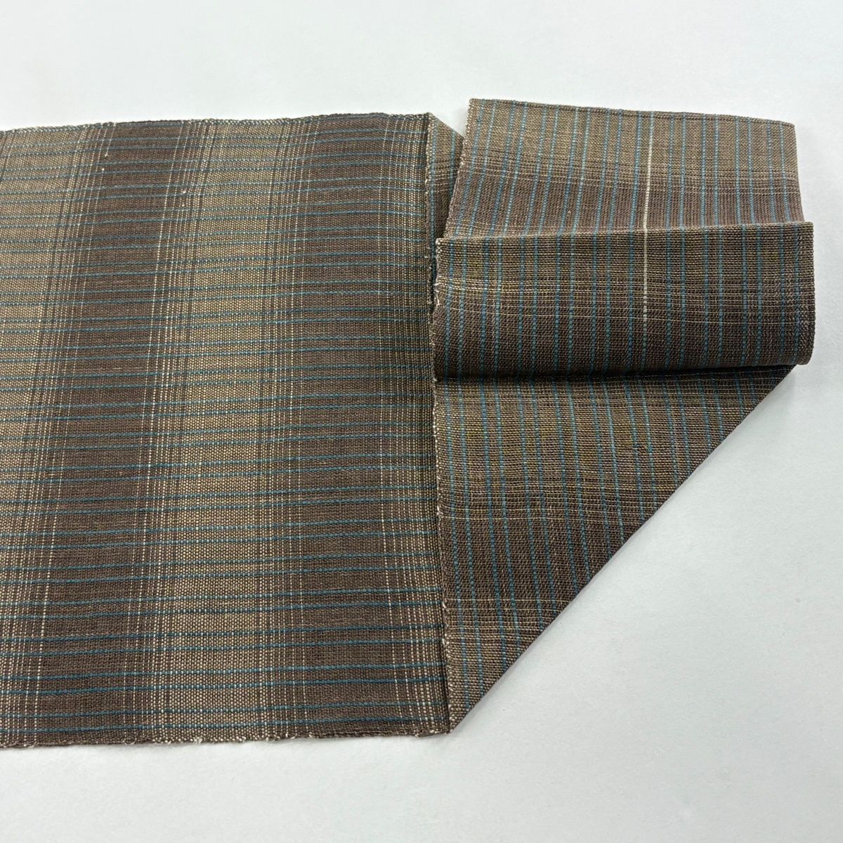 美品】 名古屋帯 秀品 八寸名古屋帯 松葉仕立て 夏帯 格子 焦茶色 正絹