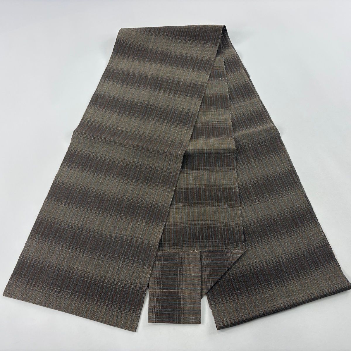 美品】 名古屋帯 秀品 八寸名古屋帯 松葉仕立て 夏帯 格子 焦茶色 正絹