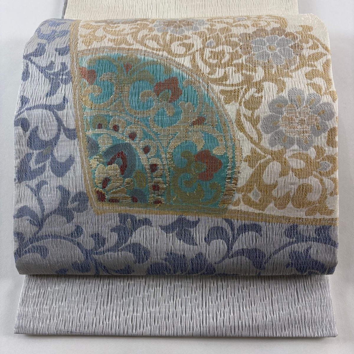 袋帯 秀品 華文 花唐草 金糸 箔 青灰色 お太鼓柄 正絹 【中古】 - メルカリ