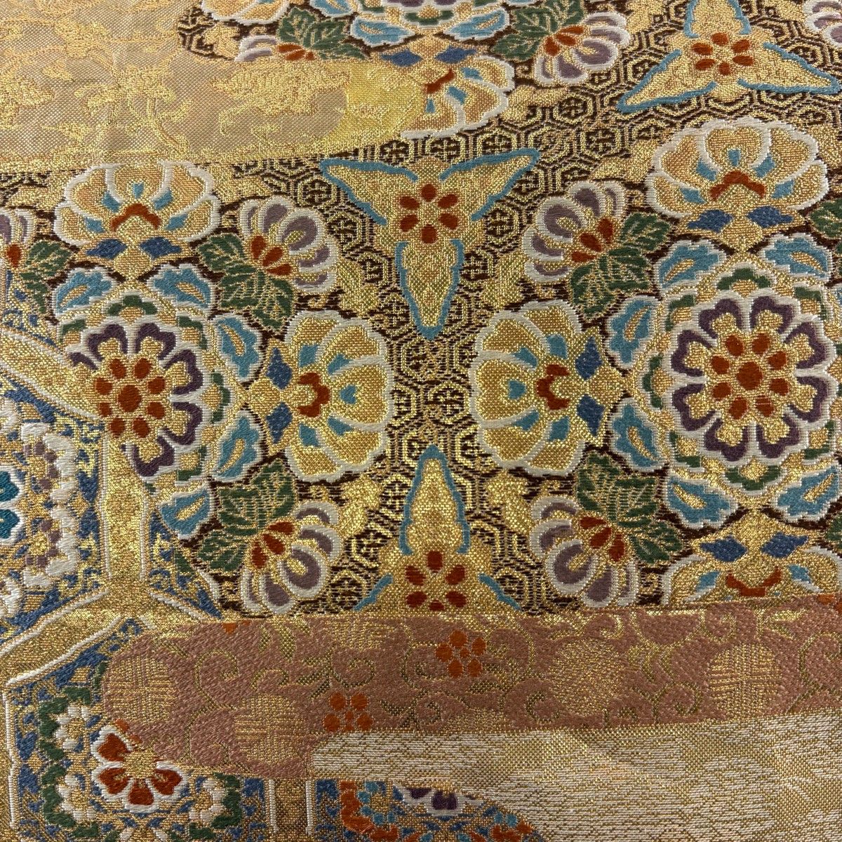 袋帯 秀品 華文 ヱ霞 金糸 箔 金色 六通 正絹