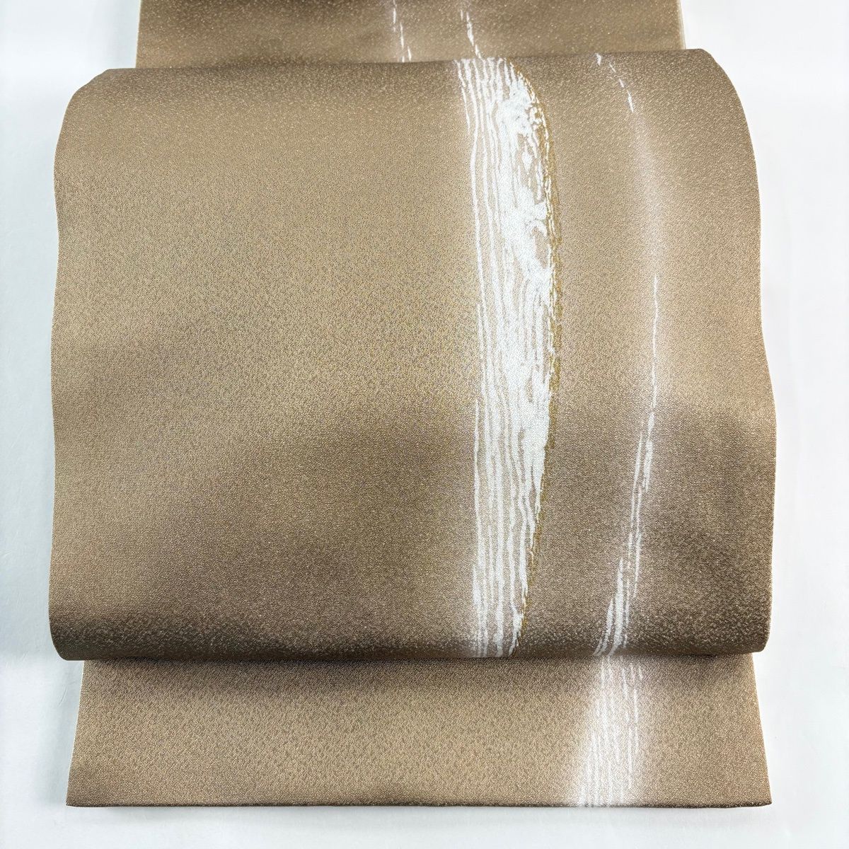 袋帯 秀品 幾何学 金彩 箔 灰茶 お太鼓柄 正絹