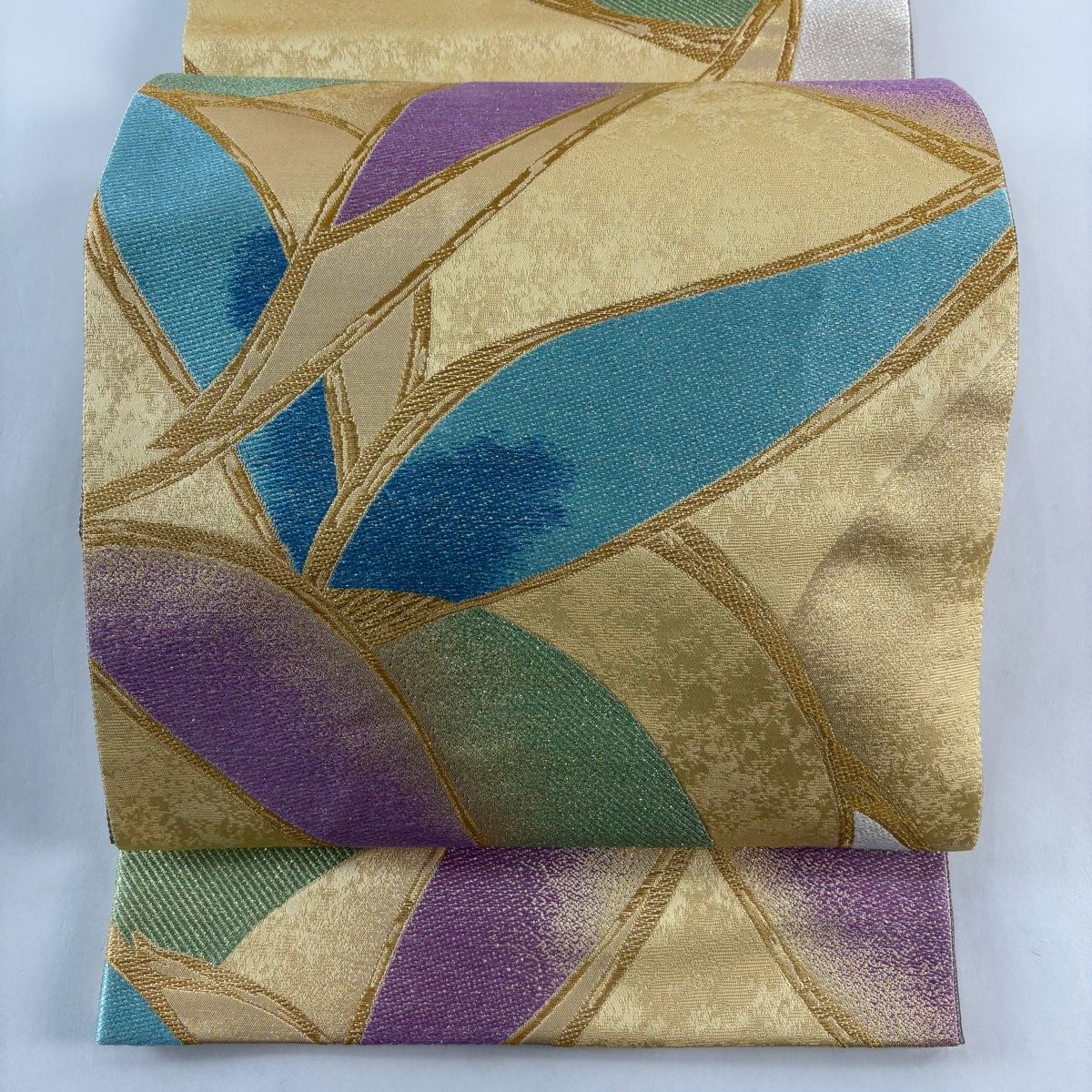 袋帯 秀品 花振舞 長尺織 西陣 RIVERSIBLE 花 金糸 箔 黄色 六通 正絹