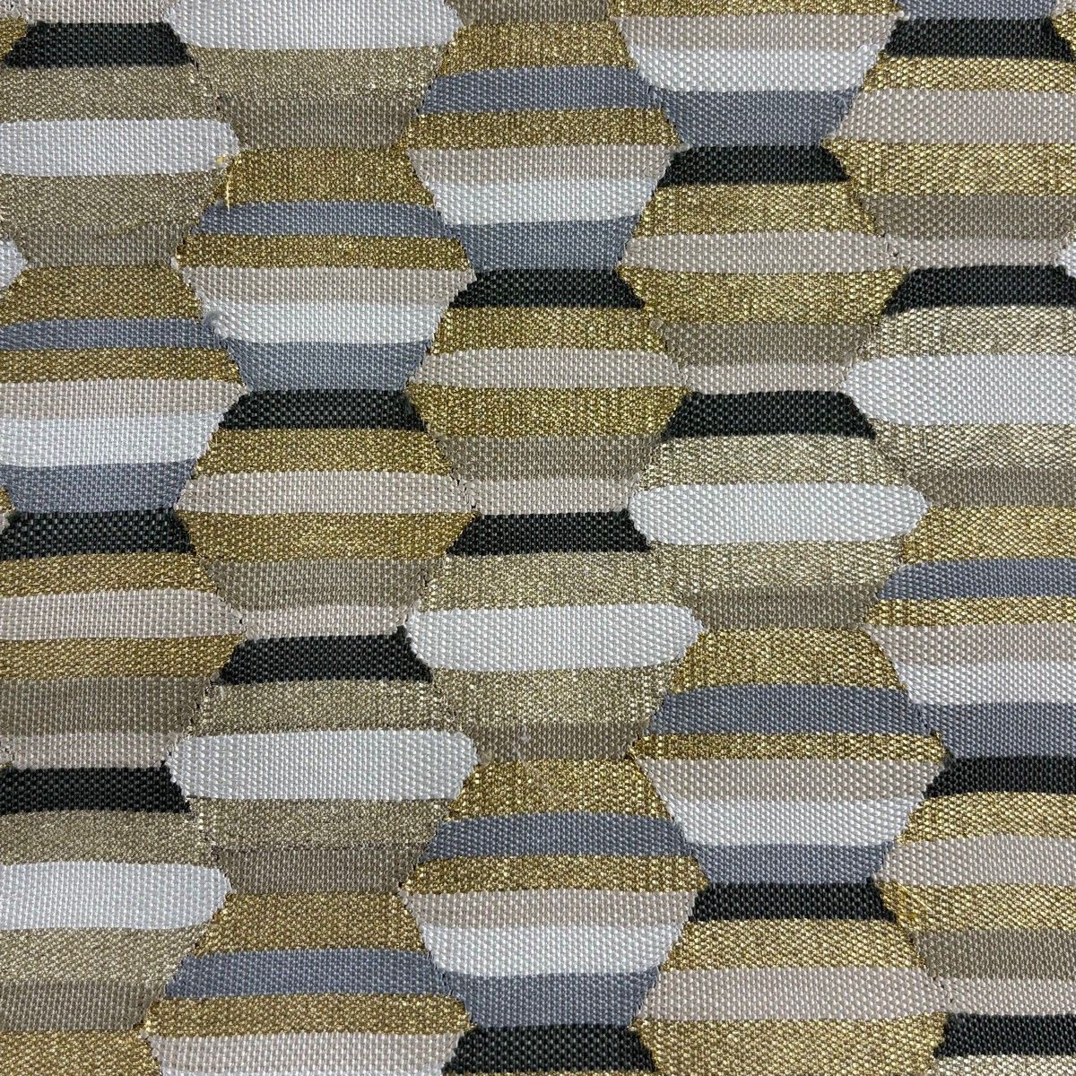 袋帯 秀品 亀甲 縞 金糸 箔 薄茶色 お太鼓柄 正絹