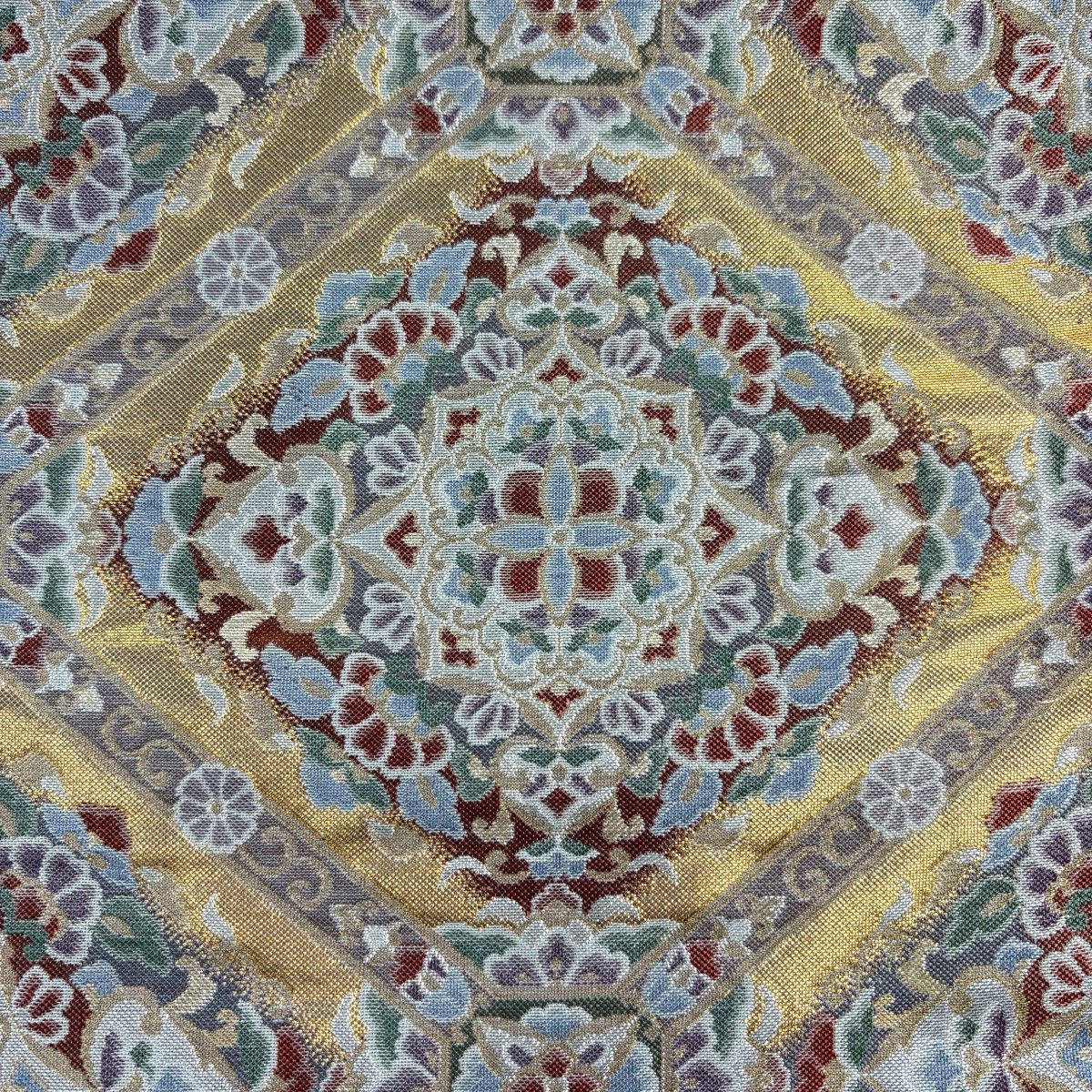 袋帯 秀品 落款 蜀江華文 花唐草 箔 金色 六通 正絹