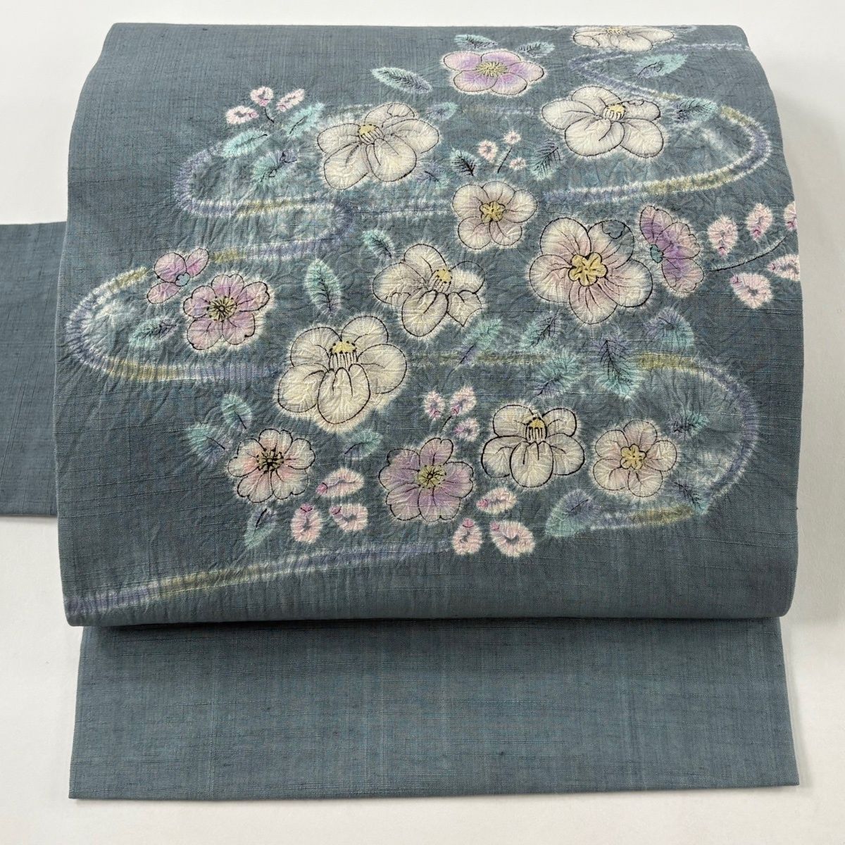 美品】 名古屋帯 秀品 紬地 草花 流水 絞り 灰緑 正絹 【中古】 - メルカリ