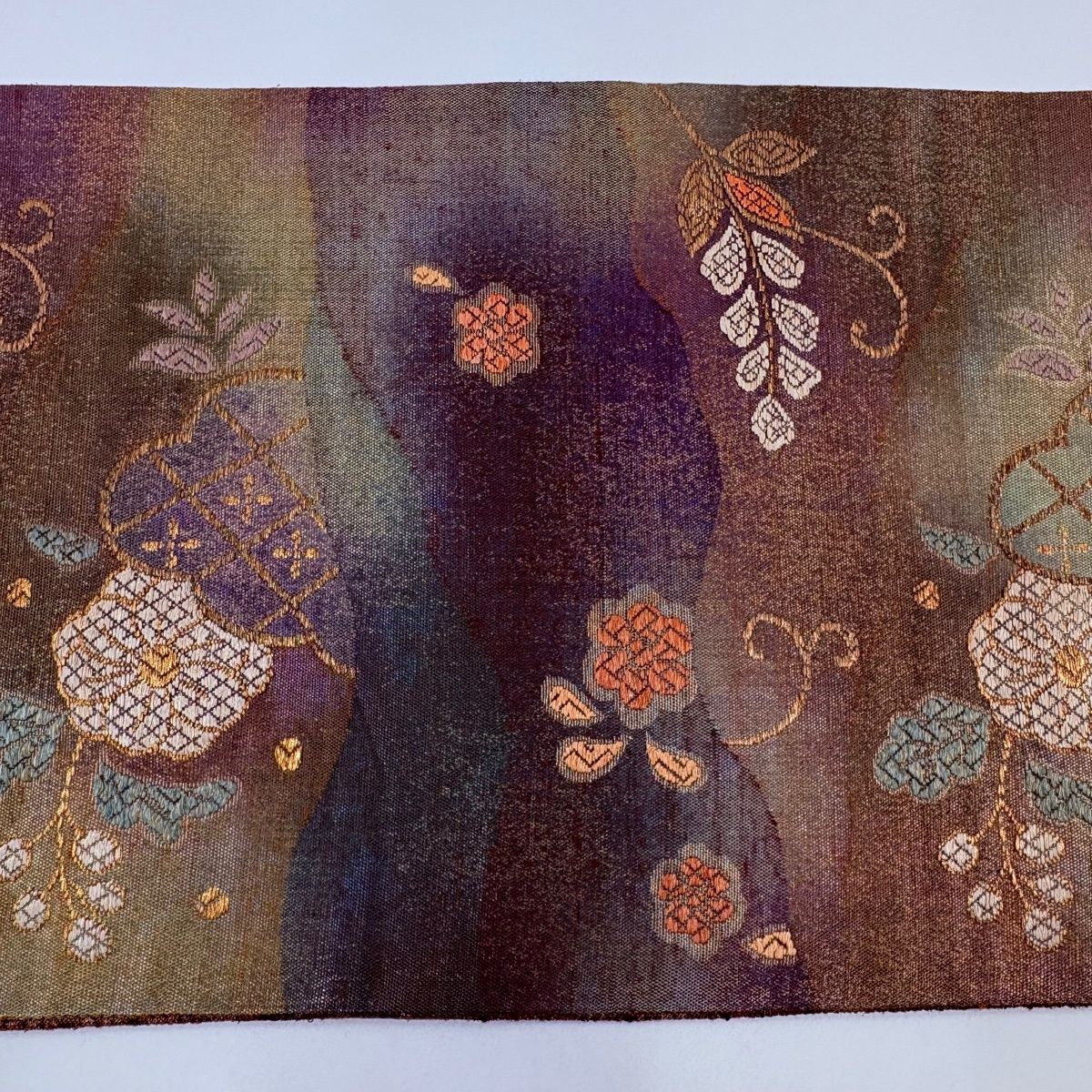  袋帯 秀品 辻ヶ花柄 雲文 唐織 金糸 紫 六通 正絹 袋帯 帯