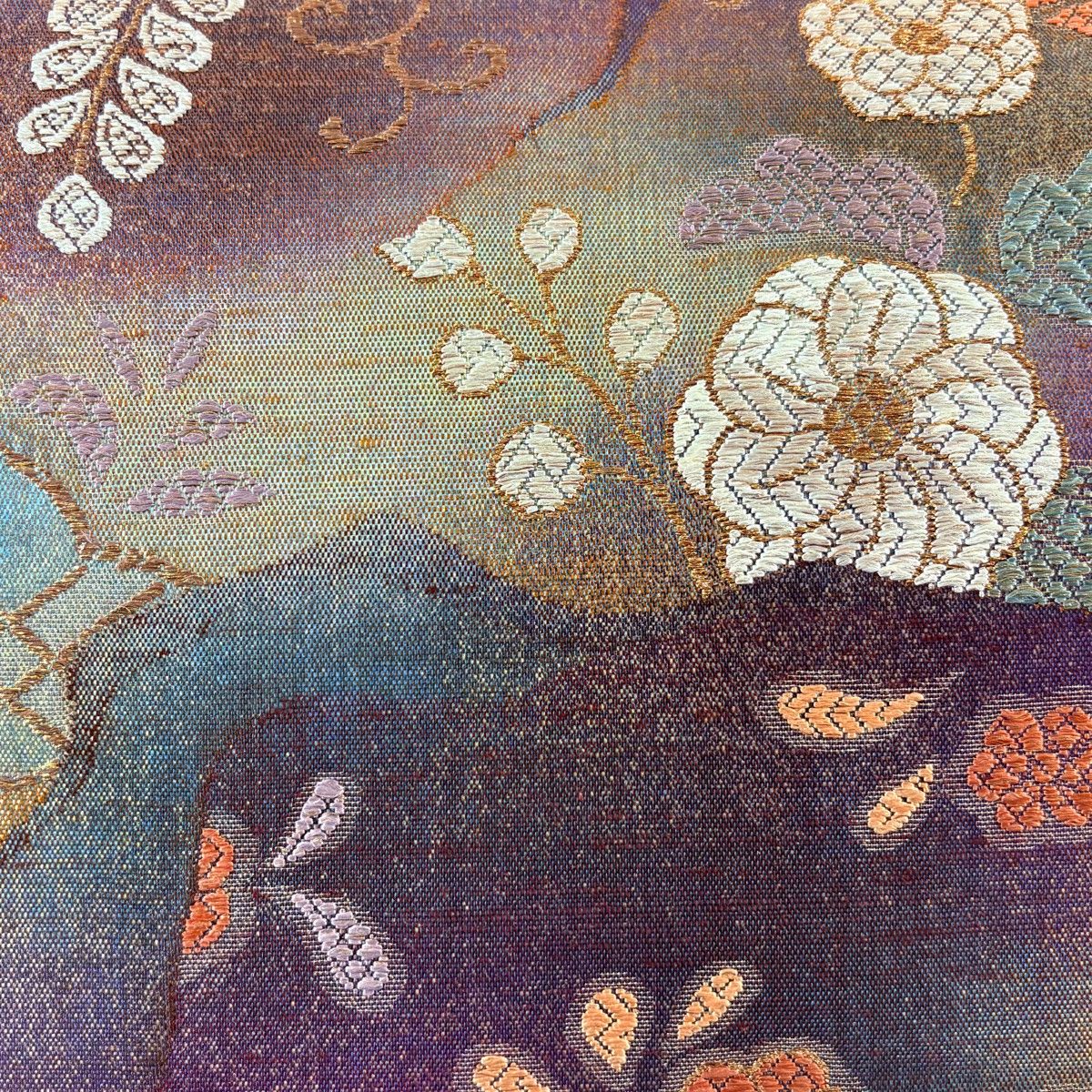 袋帯 秀品 辻ヶ花柄 雲文 唐織 金糸 紫 六通 正絹