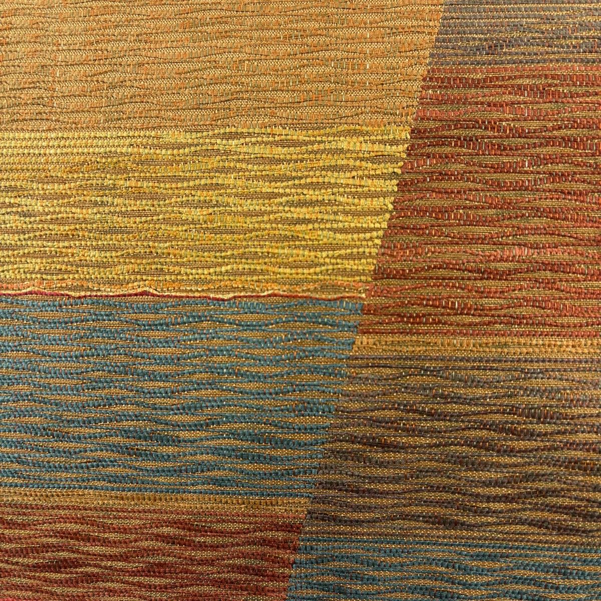 袋帯 秀品 幾何学模様 縞 金糸 山吹茶色 六通 正絹