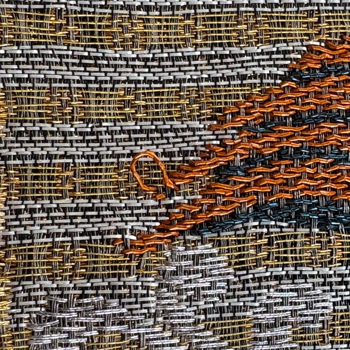  袋帯 尾長鳥 丸文 金銀糸 ラメ糸 銀色 六通 正絹 袋帯 帯