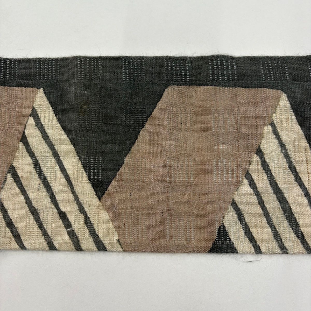  名古屋帯 名品 夏帯 幾何学模様 灰色 麻 名古屋帯 帯