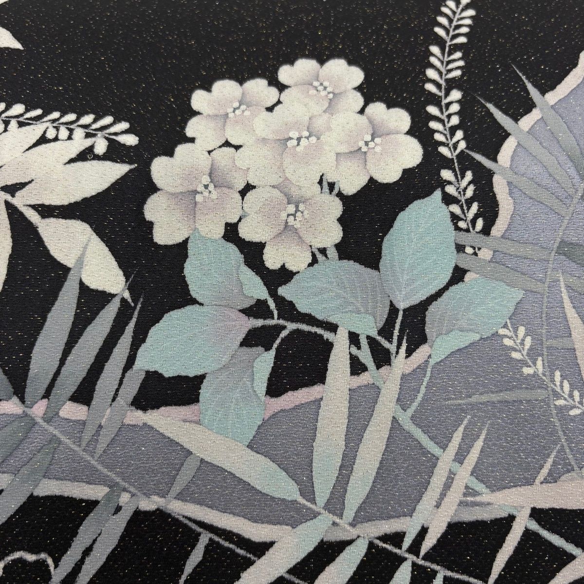 袋帯 名品 草花 金通し 黒 お太鼓柄 正絹