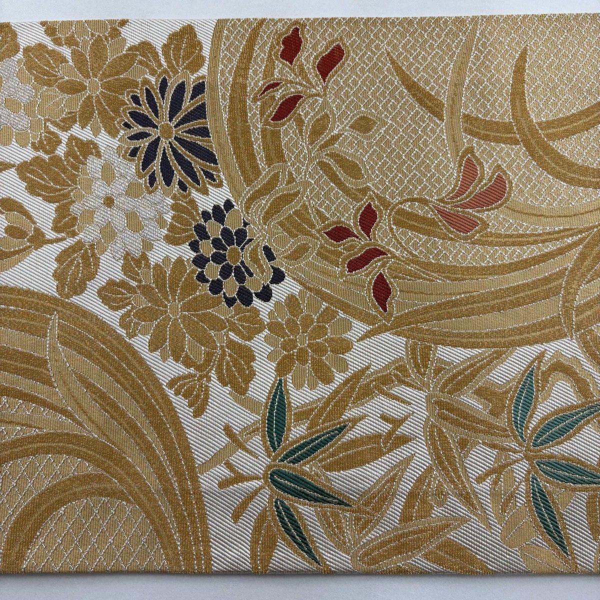  袋帯 花丸文 菊 金銀糸 輪奈織 クリーム 六通 正絹 袋帯 帯