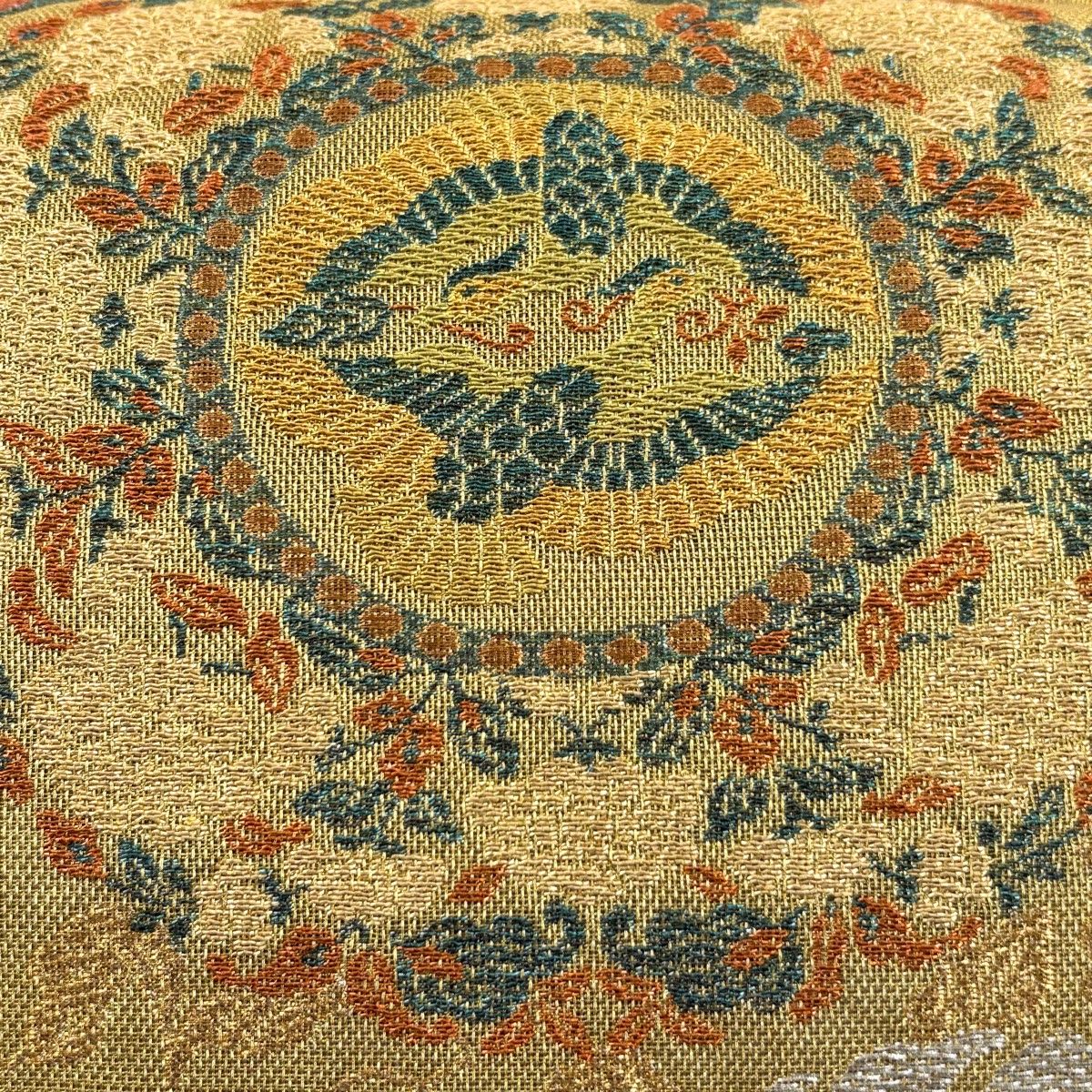 袋帯 関西仕立て 鳥 草花 金銀糸 ラメ糸 金色 六通 正絹