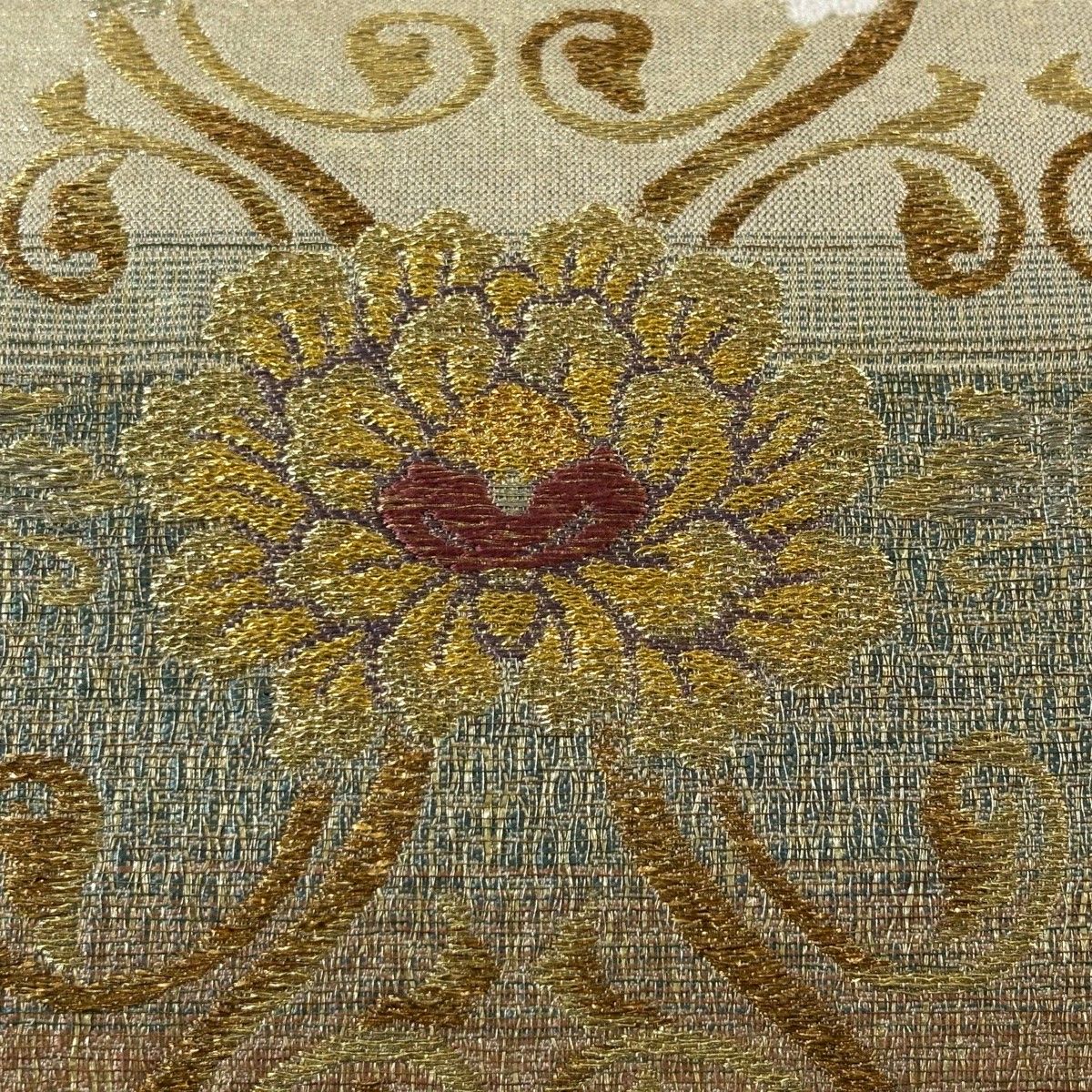 袋帯 名品 花唐草 段縞 箔 金糸 金色 六通 正絹