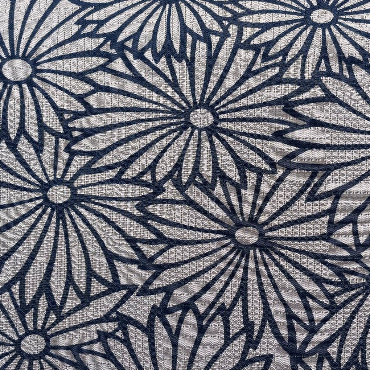 名古屋帯 名品 落款 夏帯 縦絽 伊勢型染 菊尽くし 花唐草 藍色 正絹